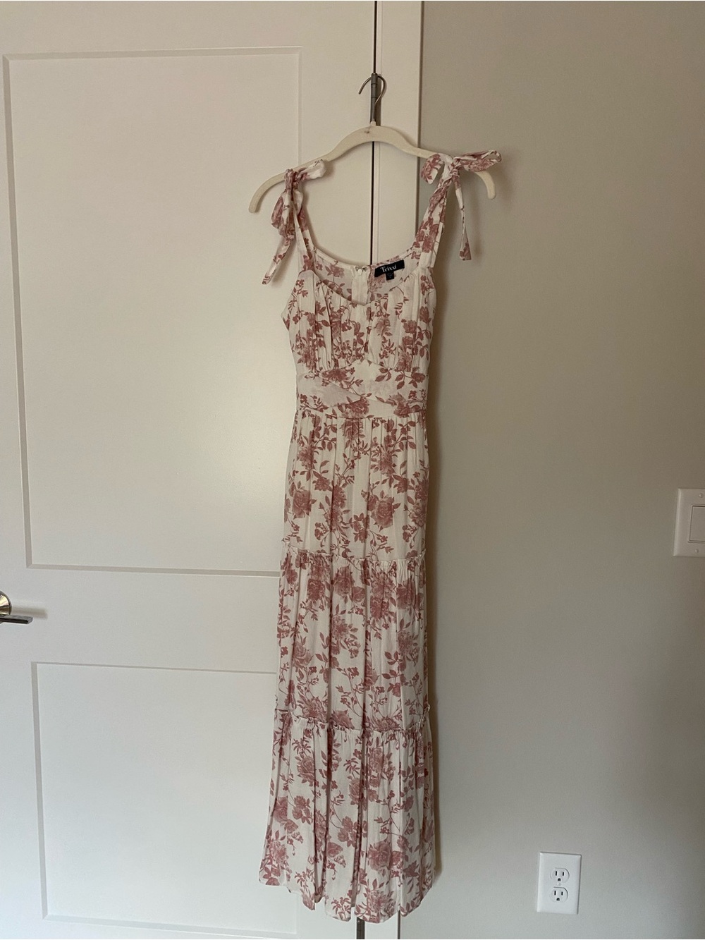 Floral Tie-Shoulder Maxi Dress in Blush